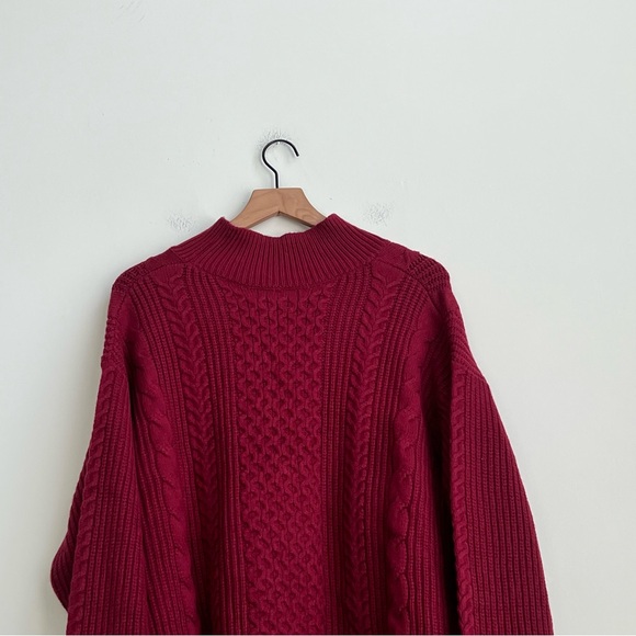 New Banana Republic Burgundy Turtleneck Cable Knit Sweater Wool XXL Fisherman - Picture 9 of 10